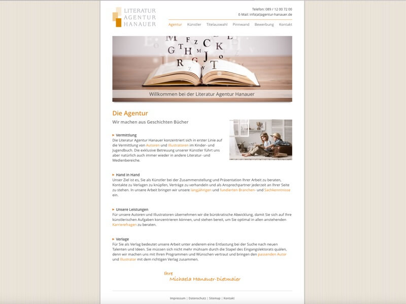 Neue Website der Literaturagentur und Autorenagentur Hanauer