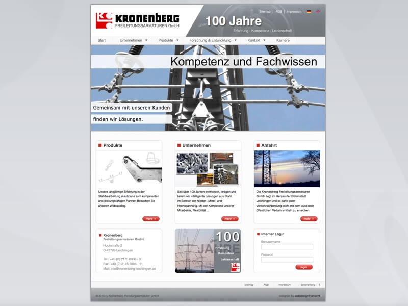 Homepage der Kronenberg Freileitungsarmaturen GmbH in Leichlingen